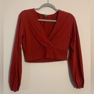 Wild Fable Red Cropped Wrap Long Sleeve Top (Size M)
